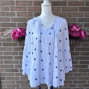Kaktus White Tunic Top with Navy Star Print